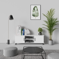 Skandinávský TV stolek dřevěný SVEG, bílý / šedý - 3