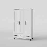 Skandinavská skříň dřevěná SVEG, bílá / šedá, třídveřová, 2 zásuvky - 1