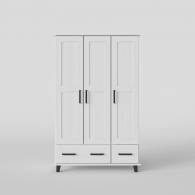 Skandinavská skříň dřevěná SVEG, bílá / šedá, třídveřová, 2 zásuvky - 2