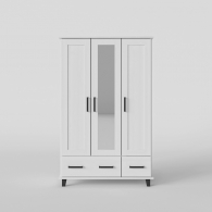 Skandinavská skříň dřevěná SVEG, bílá / šedá, třídveřová, zrcadlo, 2 zásuvky - 2