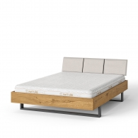Dubová postel s čalouněným čelem na ocelových podnožích - 1