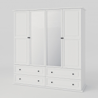 Skříň dřevěná PARMA bílá / šedá, čtyřdveřová, 4 zásuvky, zrcadlo - 1