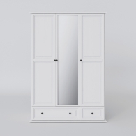 Skříň dřevěná PARMA bílá / šedá, třídveřová, 2 zásuvky, zrcadlo - 2