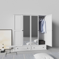 Skříň dřevěná PARMA bílá / šedá, čtyřdveřová, 2 zásuvky, zrcadlo - 3