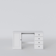 Písací stôl drevený PARMA biely / šedý, 1 skrinka, 4 zásuvky - 9705
