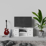 TV stolek dřevěný PARMA bílý / šedý, 4 zásuvky, 2 přihrádky - 3