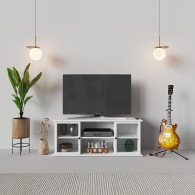 TV stolek dřevěný PARMA bílý / šedý, 2 vitríny, 2 přihrádky - 3